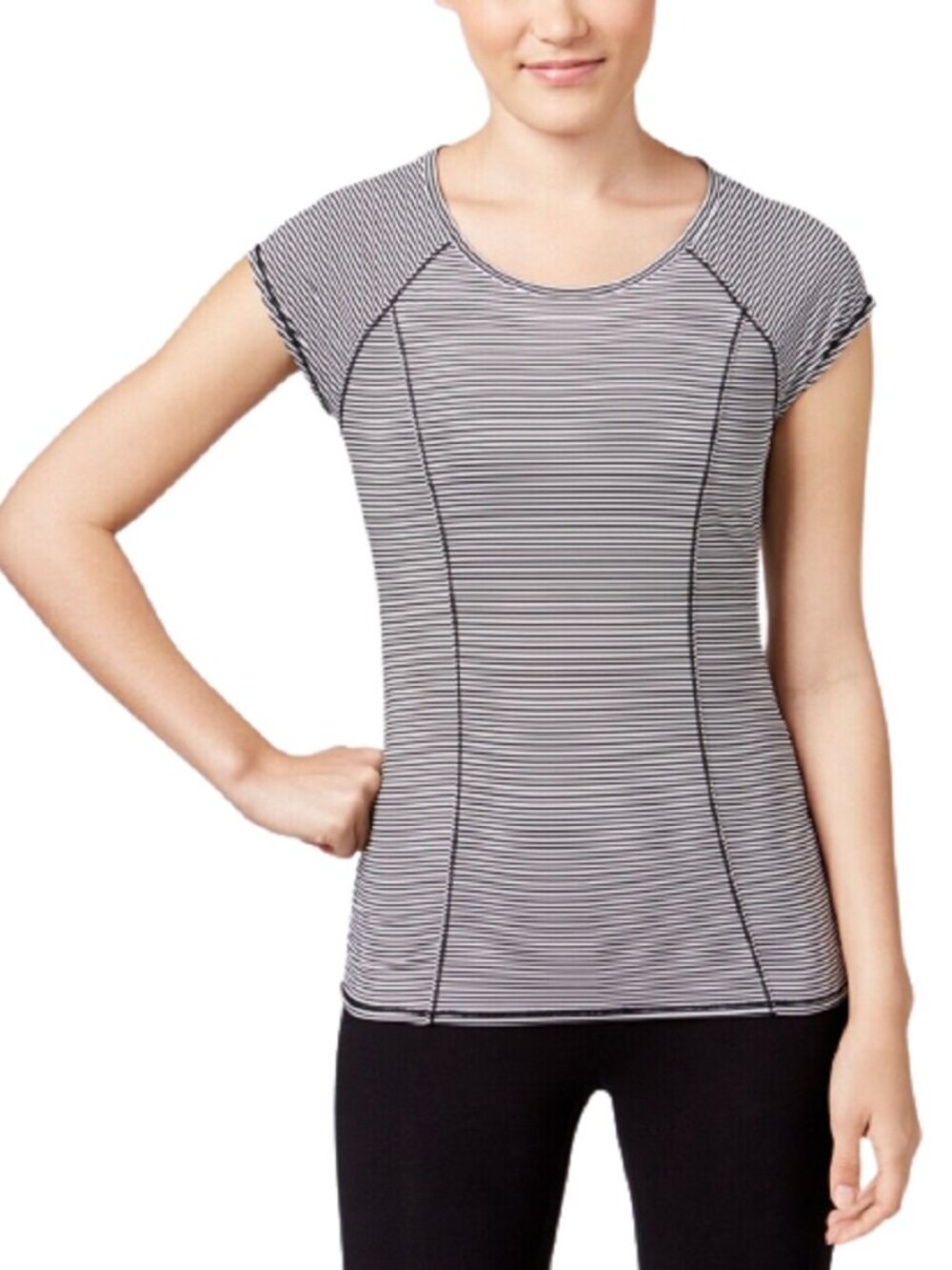 Calvin Klein Womens Performance Striped Cutout Back T-Shirt